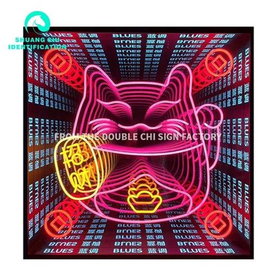 Specchio 3D stereo a parete/a pavimento in neon verde blu rosso personalizzabile