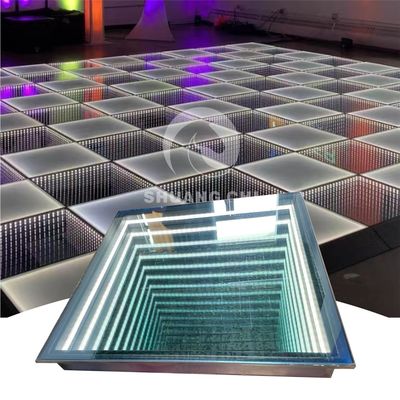 Festa di nozze all'aperto Pavimento da ballo in vetro con luce a specchio al neon 3D e miscela di colori RGB