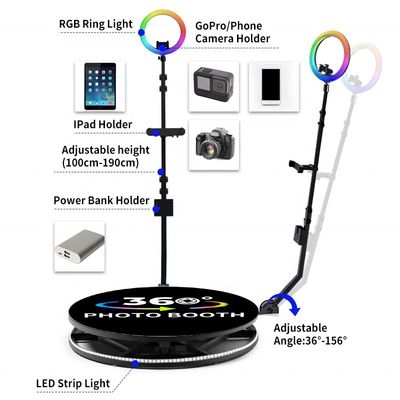 Lunghezza dello stand rotante 80-120cm Event Photo Booth con luce loop e videocamera 360