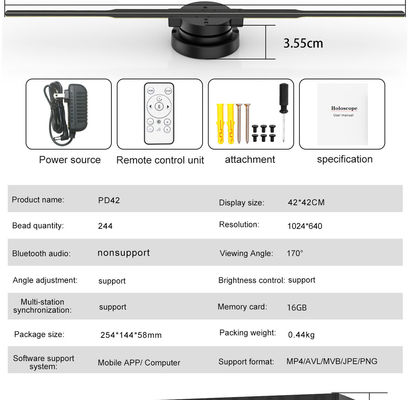 Grande proiettore olografico 3D da 180 cm con 4 lame 1.692mm pixel pitch Wifi App Control