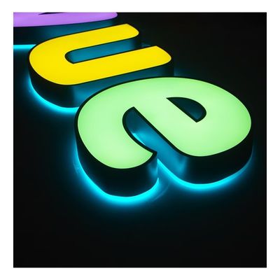 Illuminato retro Illuminato metal Led Letter Lights Sign Acrilico Acciaio inossidabile Carattere luminoso per l'esposizione