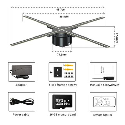 Display olografico HD di 75 cm di controllo cloud 2023 maggior parte degli ambienti interni LED pubblicità Hologram fan