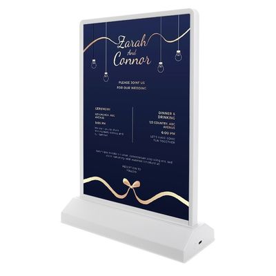Rechargeable A4 / A5 Acrilico lampeggiante Led Tavolo Menù Ristorante Cartone Display Holder Stand